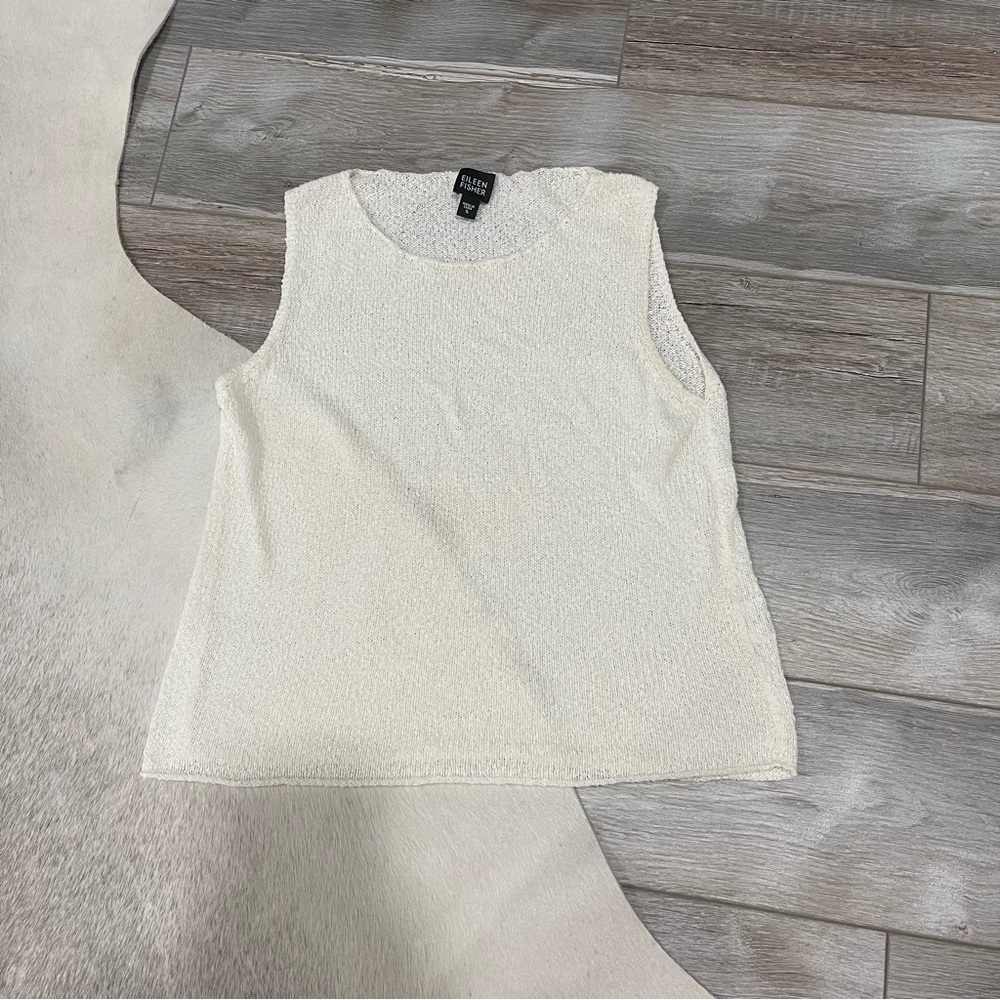 Eileen Fisher Ivory Knit Sleeveless Top Size small